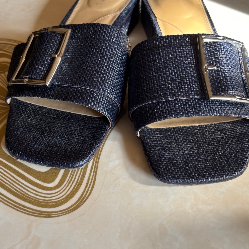 Talbots Viv Buckle Raffia Slides Indigo Blue Size 9 - Picture 4 of 6
